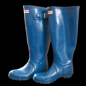 Size 8 Hunter Rain Boots Glossy Nimbus Blue Rubber Boots